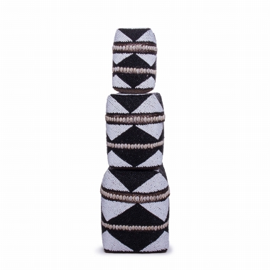 Zestaw 3 pudełek z ratanu, muszelek i małych koralików 24cm/30cm/32 cm