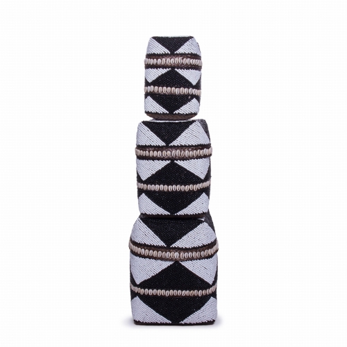 Zestaw 3 pudełek z ratanu, muszelek i małych koralików 24cm/30cm/32 cm