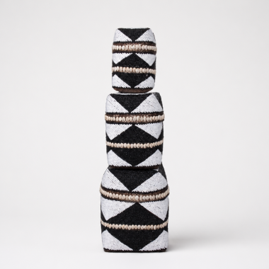 Zestaw 3 pudełek z ratanu, muszelek i małych koralików 24cm/30cm/32 cm
