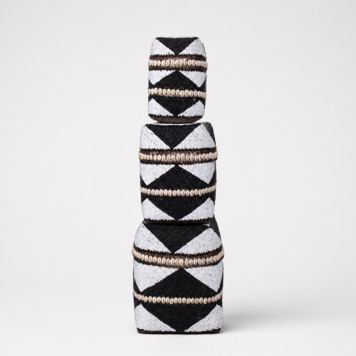 Zestaw 3 pudełek z ratanu, muszelek i małych koralików 24cm/30cm/32 cm